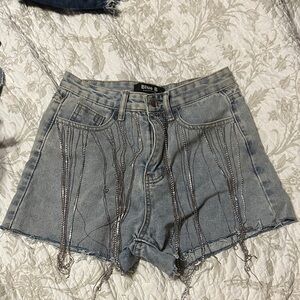 Blue B Women's Distressed Denim Shorts with Silver Chains